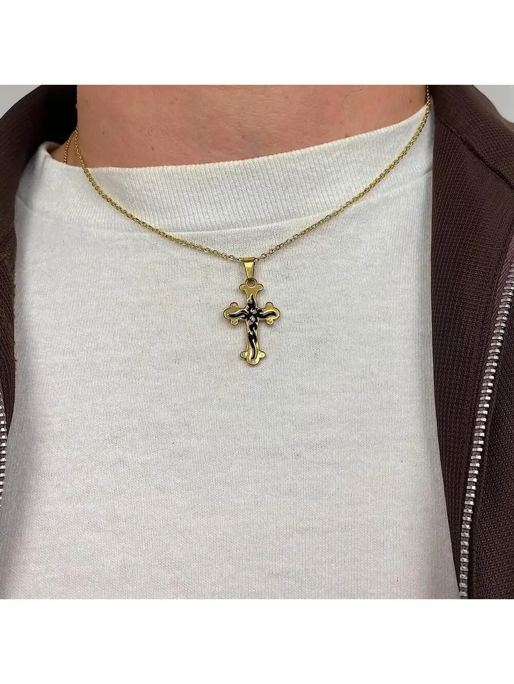 Stainless steel y2k style gothic Gold and Black cross pendant necklace. 18